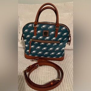 Dooney & Bourke Philadelphia Eagles Satchel with Brown Trim